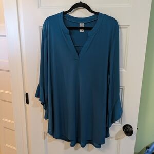 Honeyme Teal Blouse with Flared Sleeves